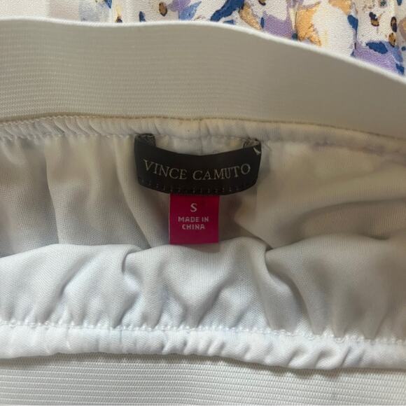 Vince Camuto Pleated Midi Skirt Womens Small Ivory Floral Elastic Waist Lined - Picture 4 of 9